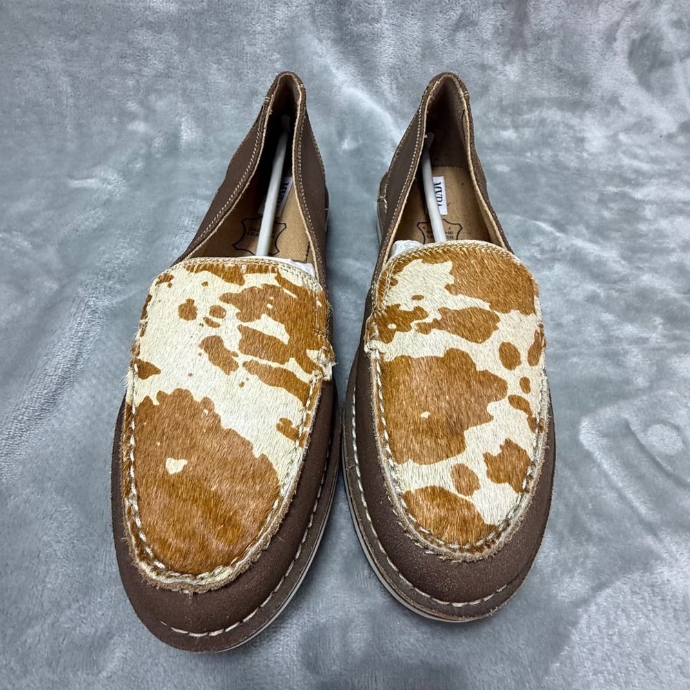 Myra Bag Cruiser Shoes Womens 10 Dark Tan Chestnut Cow Print Hair On Hide Loafer - Picture 2 of 9